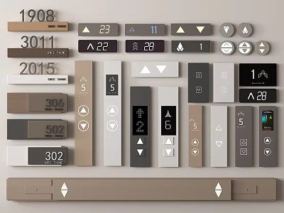 Modern Switch Panels With Different Models Digital Display And Arrow Symbols In Neutral Tones 3d model
