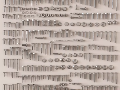 Assorted Metal Fasteners Collection With Screws Bolts Nuts And Washers 3d model