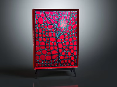 Red Background Decorative Ornament Set With Black Tree Branches And Circular Patterns On Black Stand 3d model