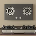 Modern Gas Stove Cooktop With Two Burners Black Panel And Silver Knobs 3d model