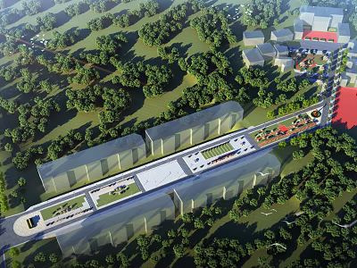 Modern Green Campus Featuring Landscaped Buildings Open Spaces And Surrounding Trees 3d model