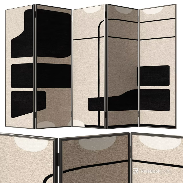 Modern Geometric Room Divider Screen With Black And Beige Blocks For Interior Decoration 3d model 