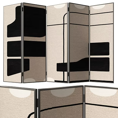 Modern Geometric Room Divider Screen With Black And Beige Blocks For Interior Decoration 3d model