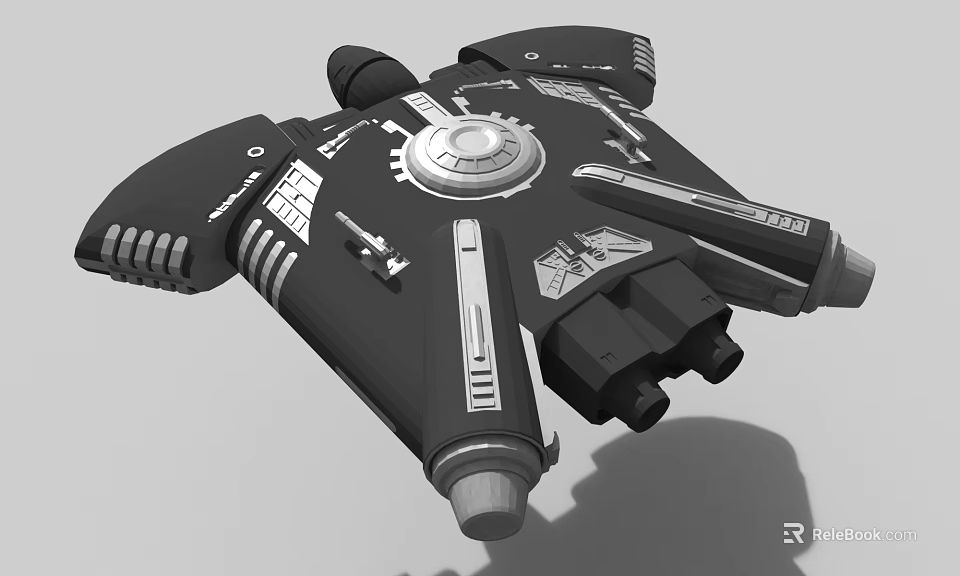 Sci Fi Spaceship 3D Model With Black Exterior Circular Central Structure And Mechanical Details 3d model 