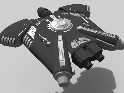 Sci Fi Spaceship 3D Model With Black Exterior Circular Central Structure And Mechanical Details 3d model