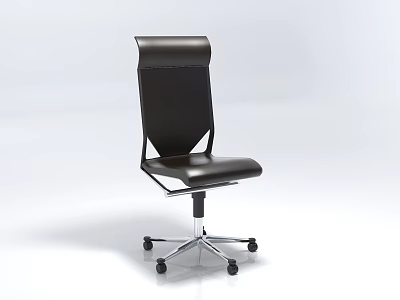 Modern Single Office Chair With Black Leather Seat And Metal Base Wheels 3d model