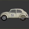 Vintage White Beetle Car With Red And Blue Stripes And Number 53