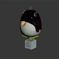 Modern Furniture Piece With Transparent Cube Base And Black White Penguin Decorative Ornament