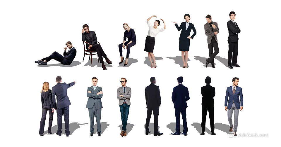 Group Of People In Business Attire With Various Poses 3d model 