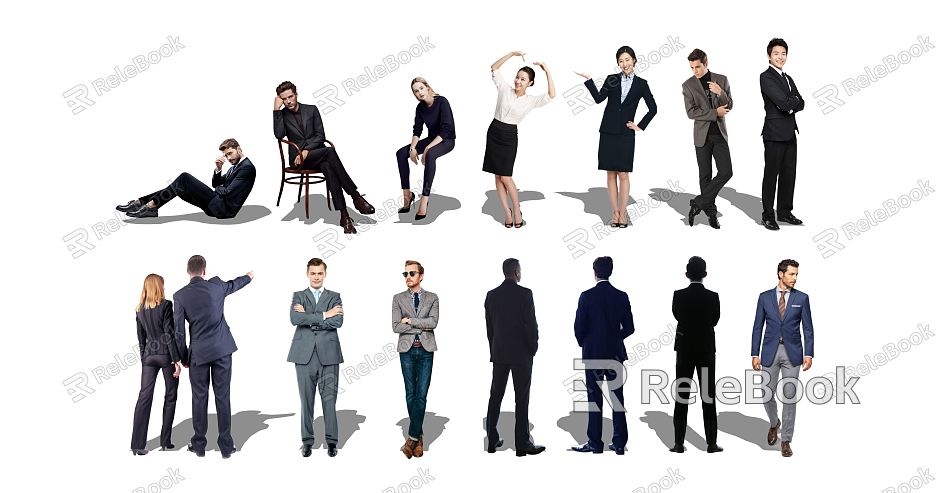 Modern multi-person business people, office workers, corporate employees, waiters model