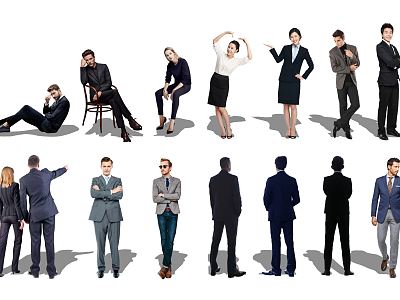 Modern multi-person business people, office workers, corporate employees, waiters model