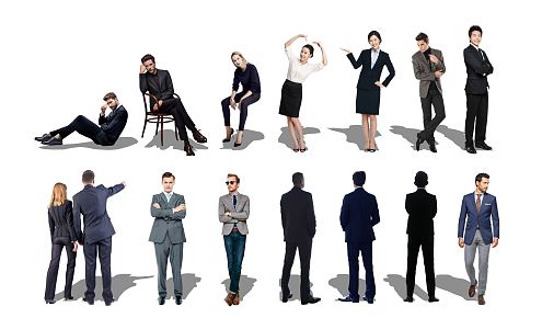 Modern multi-person business people, office workers, corporate employees, waiters 3d model