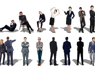 Modern multi-person business people, office workers, corporate employees, waiters 3d model