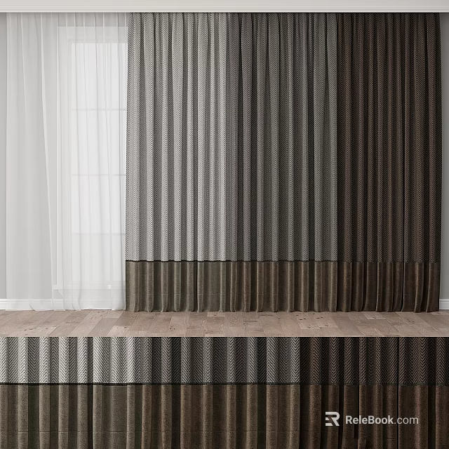 Modern Curtains With Sheer And Textured Gray Brown Fabric Layers For Home Decor 3d model 