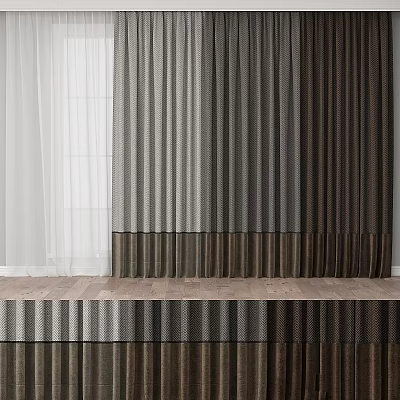 Modern Curtains With Sheer And Textured Gray Brown Fabric Layers For Home Decor 3d model