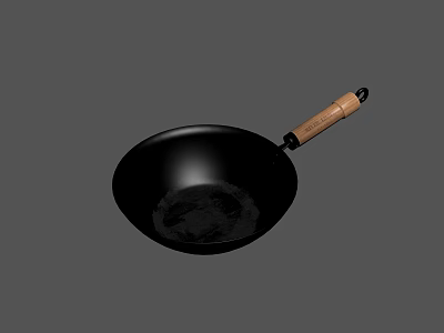 High Quality Black Wok with Wooden Handle for Home Kitchen Cooking 3d model