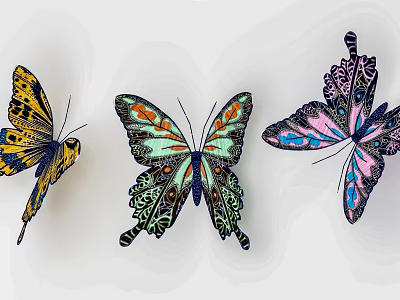 Modern Butterfly Butterfly Combination Wall Decoration Butterfly Beauty Chen Flying Animal Art Butterfly Ornaments 3d model