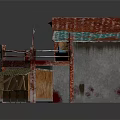 Cartoon Scene Of Old Fashioned Stall Building With Colorful Roofs Wooden Awning And Structure