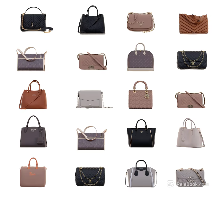Trendy Fashion Handbags Collection With Tote Crossbody Shoulder Styles Various Colors And Designs 3d model 