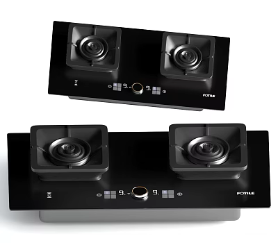 FOTILE Black Gas Stove With Double Burners Control Panel And Modern Design 3d model