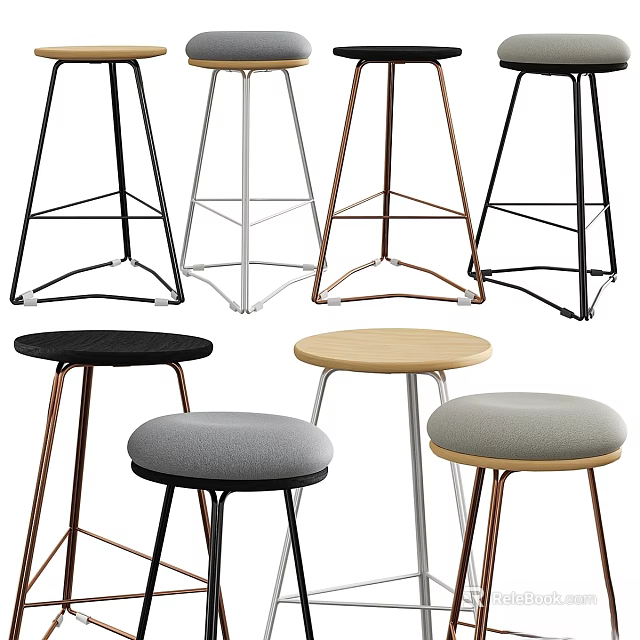 Stylish Modern Stools Featuring Metal Frames Different Colors And Upholstered Seats 3d model