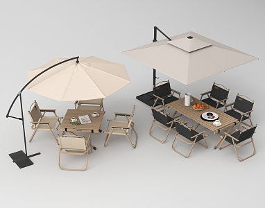 Modern Outdoor Leisure Table and Chair Outdoor Dining Table and Chair Leisure Chair with Parasol 3d model