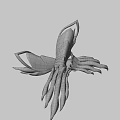 Fantasy Mythical Weapon With Red Gold Decoration Green Gemstone And Flame Like Wings