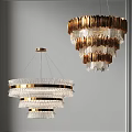 Modern Layered Chandeliers With Gold Frames And Crystal Elements For Interior Design 3d model