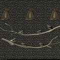Three Gold Chandeliers Hanging On Textured Dark Wall With Silver Bird Decorations On Branches