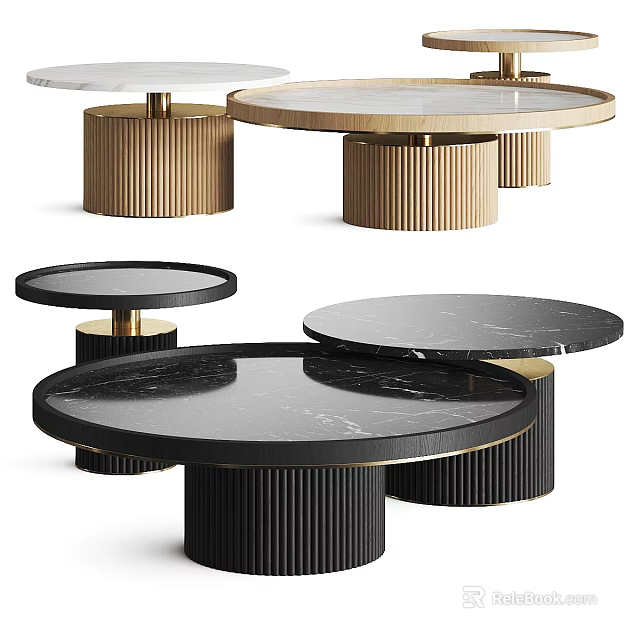 Elegant Modern Coffee Tables With Round Marble Tops And Metal Bases Design 3d model 