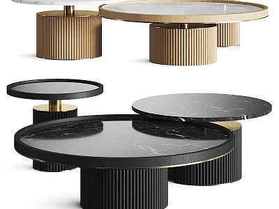 Elegant Modern Coffee Tables With Round Marble Tops And Metal Bases Design 3d model