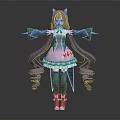 3D Anime Character With Cat Ears Purple Hair And Colorful Costume Design
