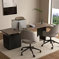Modern Office Desk Setup With Two Chairs Computer Monitor Potted Plant And Window View