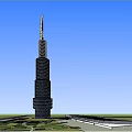 Modern Tall Tower With Spiral Glass Facade Against Cloudy Sky Background