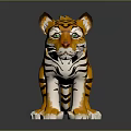 Cute Cartoon Tiger Toy With Orange Black Stripes White Paws And Green Eyes