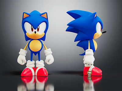 Sonic the Hedgehog Toy Figure Front and Back Views Blue Body Red Shoes White Gloves 3d model