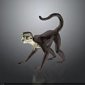 Low Poly 3D Monkey Model With Purple Beige Long Tail Standing Pose On Grey Background 3d model