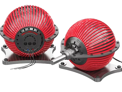Industrial Equipment Red Casing Mechanical Structure With Black Base And Connecting Wires 3d model