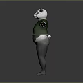 Playful Game Movie Panda Character With White Ears Black Eye Patches Green Outfit Standing Pose