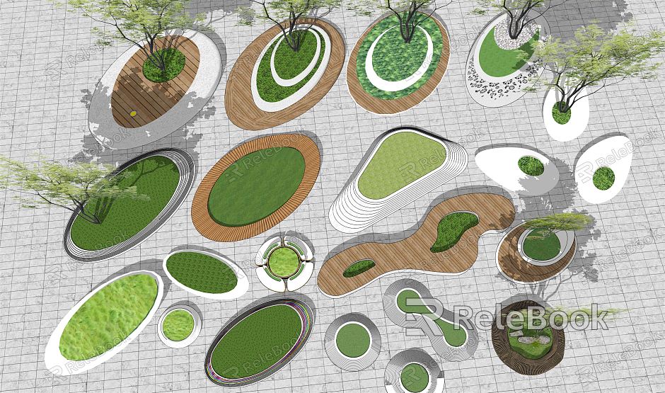 Modern Outdoor Chair Landscape Seat Tree Pool Sitting Stool Shaped Planting Pool Flower Box Flower-bed model