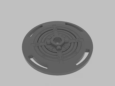 Gray Circular Mechanical Component With Central Protrusion And Symmetrical Structural Openings 3d model