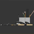 Office Stationery Collection With Scissors Pencils Stapler Paper Clips And Sticky Notes