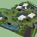 Garden Landscape Design Featuring Green Spaces Water Features Buildings And Pathways