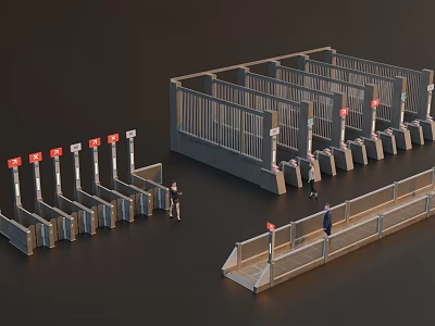 Industrial Equipment For Transportation Hubs With Multiple Metal Turnstiles And Pedestrian Access 3d model