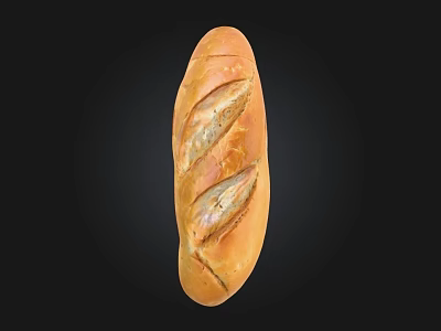 Fresh Baked Long Loaf Bread With Golden Brown Crust And Crisscross Slashes On Black Background 3d model