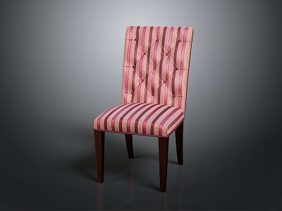 Striped Upholstered Chair With Diamond Pattern Backrest And Seat On Wooden Legs 3d model