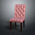 Striped Upholstered Chair With Diamond Pattern Backrest And Seat On Wooden Legs