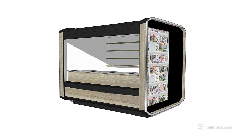 Modern Display Cabinet With Glass Door Wooden Finish And Magazine Storage Shelves 3d model 