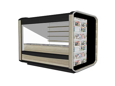 Modern Display Cabinet With Glass Door Wooden Finish And Magazine Storage Shelves 3d model