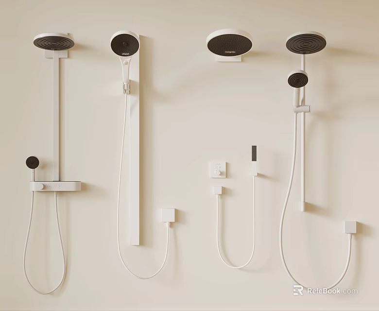 Modern White Wall Mounted Shower Systems With Handheld Sprayers And Top Heads 3d model 